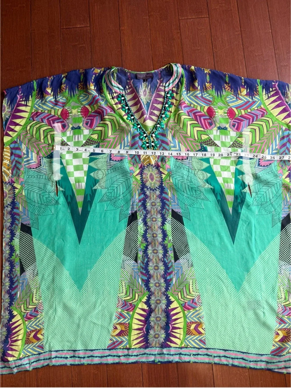 Hale Bob Silk Embellished Geometric Kaftan Tunic Dress/Cover-Up - Size S